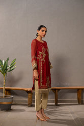 DA-2060 RUST EMBROIDERED KURTA